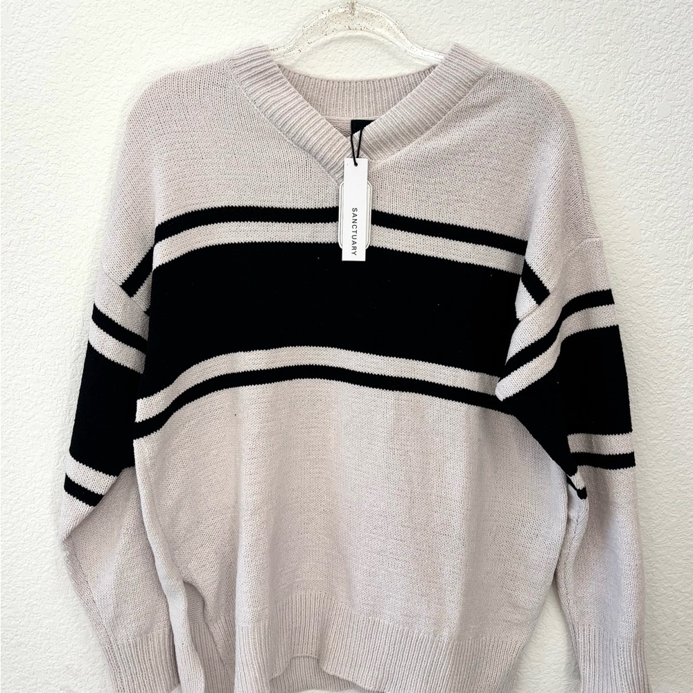 Sanctuary Black and Cream Striped Sweater